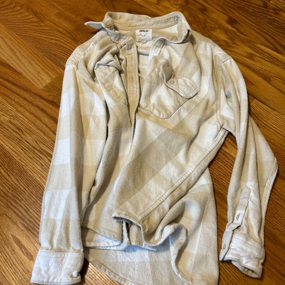 Aerie Beige Plaid Button-Up Shirt